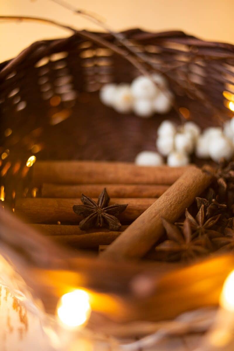 white round beads on brown wooden bucket